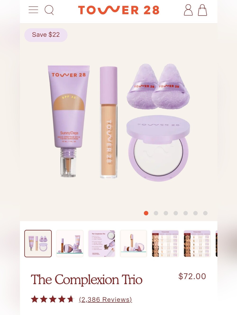 TOWER 28 Complexion Trio Set *NEW* Concealer, Powder, SunnyDays, Puffs & Bag